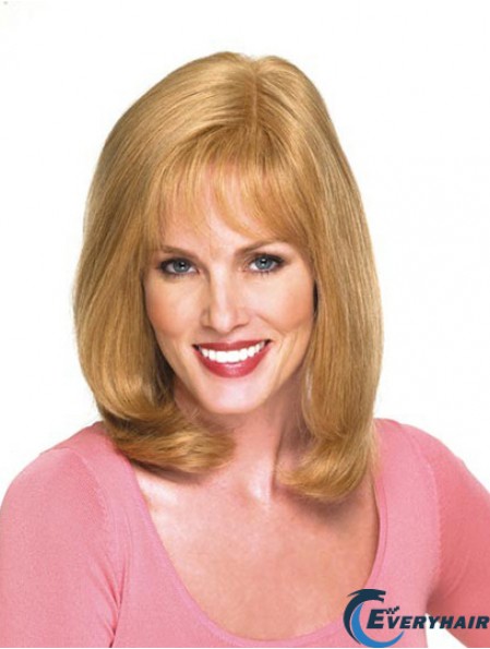 14 inch Blonde Shoulder Length With Bangs Wavy Modern Lace Wigs