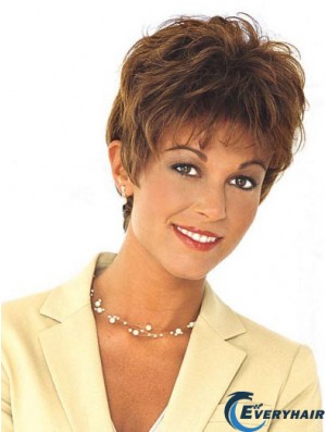 Boycuts Affordable Wavy Brown Cropped Human Hair Lace Front Wigs