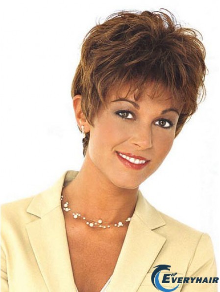 Boycuts Affordable Wavy Brown Cropped Human Hair Lace Front Wigs