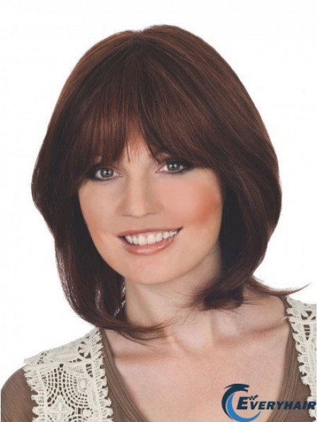 Suitable 12 inch Auburn Chin Length With Bangs Straight Lace Wigs