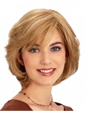 Human Hair 10 inch Wig Blonde Chin Length Layered Wavy Sassy Lace Wigs