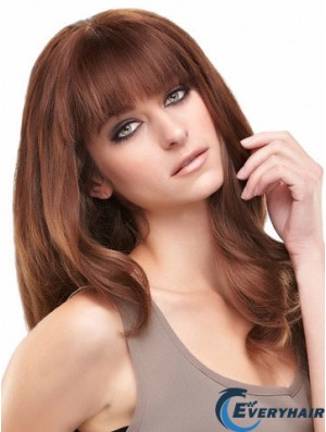 Auburn Long Beautiful Straight With Bangs Lace Wigs