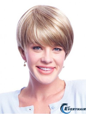 Wigs Human Hair Blondes With Monofilament Layered Cut Short Length