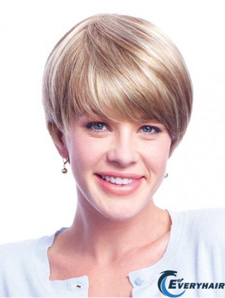 Wigs Human Hair Blondes With Monofilament Layered Cut Short Length