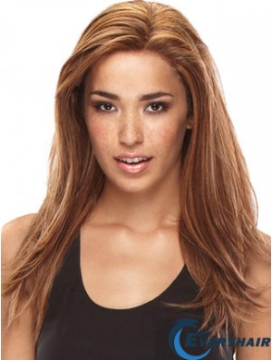 Without Bangs Amazing Straight Auburn Long Human Hair Lace Front Wigs