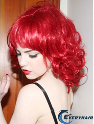 Curly With Bangs Shoulder Length Red Convenient Lace Front Wigs