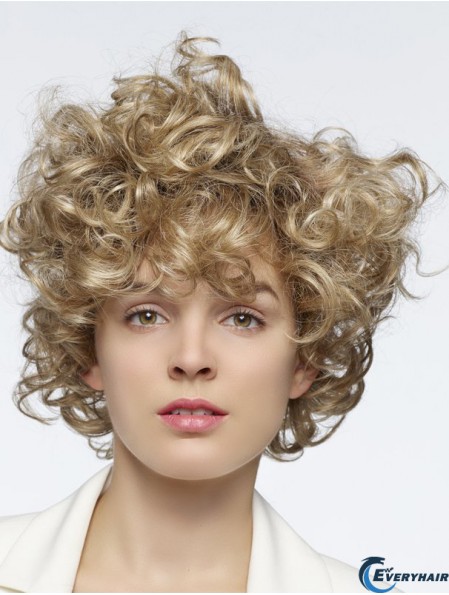Blonde Shoulder Length Human Hair Deep Curly Lace Front  Wigs With 14 Inches For Women