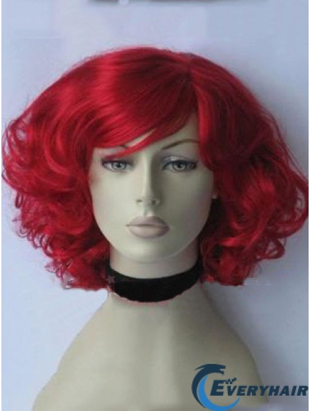 Curly With Bangs Chin Length Red Gorgeous Lace Front Wigs