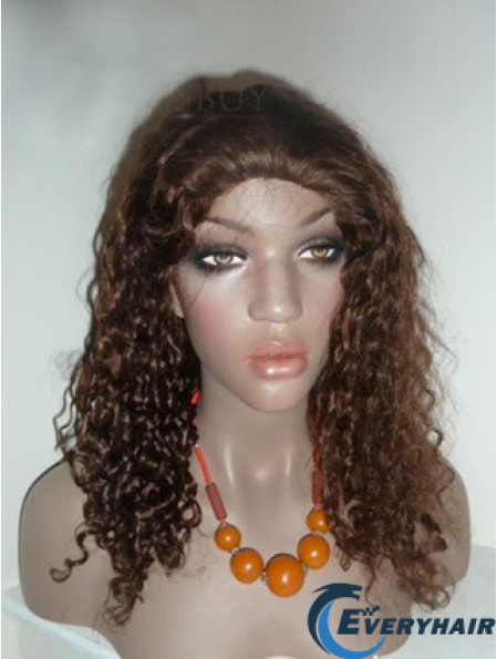 Brown Long Soft Curly Without Bangs Lace Wigs