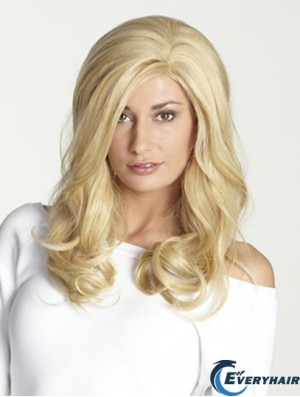 Without Bangs Long Blonde Wavy 18 inch Perfect Human Hair Wigs