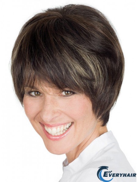 Style 8 inch Brown Short Boycuts Straight Lace Wigs