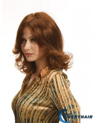 Layered Auburn Shoulder Remy Human Wavy Monofilament Wigs For Women