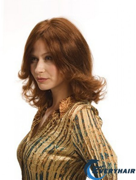 Layered Auburn Shoulder Remy Human Wavy Monofilament Wigs For Women