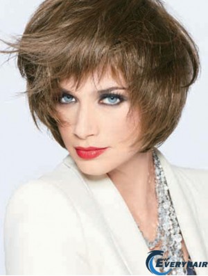 Monofilament Straight With Bangs Short 9 inch Soft Human Hair Wigs