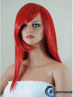 Straight With Bangs Lace Front Affordable 18 inch Red Long Wigs