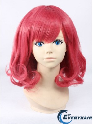 Wavy With Bangs Shoulder Length Red Cheapest Lace Front Wigs
