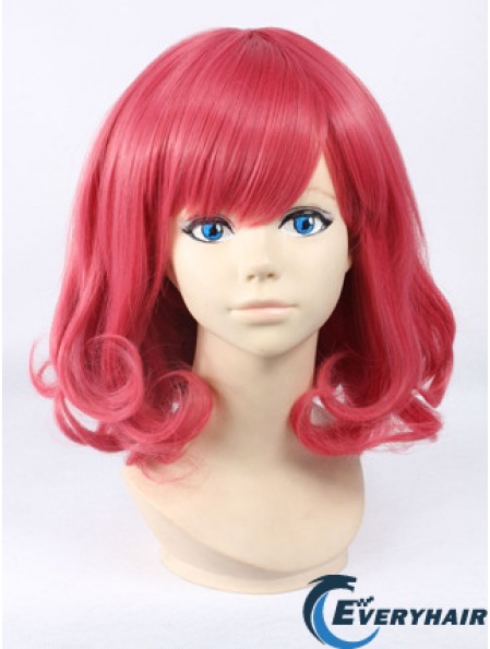 Wavy With Bangs Shoulder Length Red Cheapest Lace Front Wigs