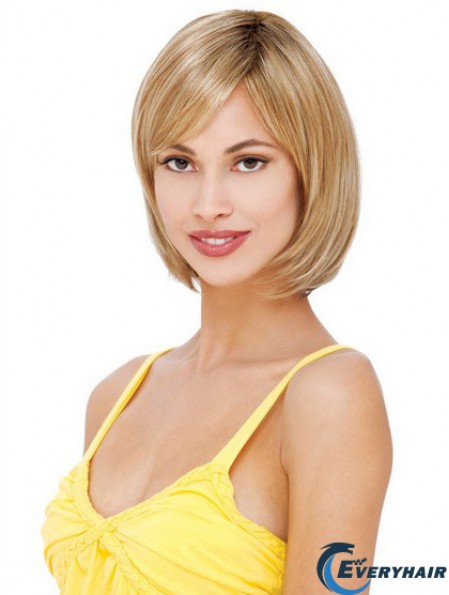 Glamorous Blonde Lace Front Mono Human Hair Wigs With Chin Length