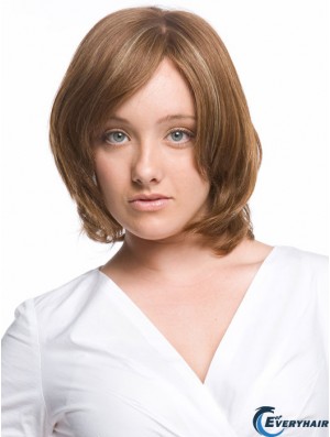 Monofilament Wavy Without Bangs Chin Length 12 inch Durable Human Hair Wigs