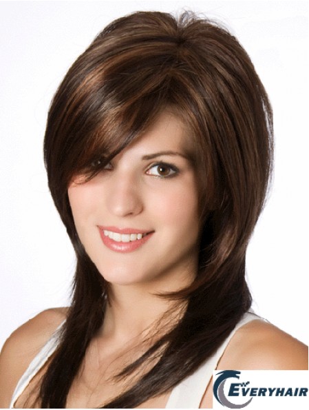 Straight Brown Layered 14 inch Wig Human Hair
