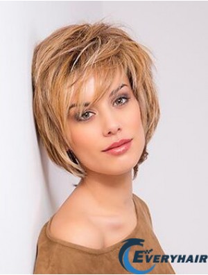 Blonde Monofilament Straight Bobs 10 inch Copper Chin Length Human Hair Lace Front Wigs