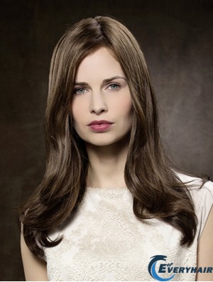 100% Hand-tied Straight Without Bangs 16 inch Brown Long Buy Human Hair Wigs
