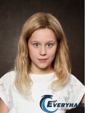 Lace Front 12 inch Wavy Shoulder Length Without Bangs Blonde Remy Human Hair Kids Wigs
