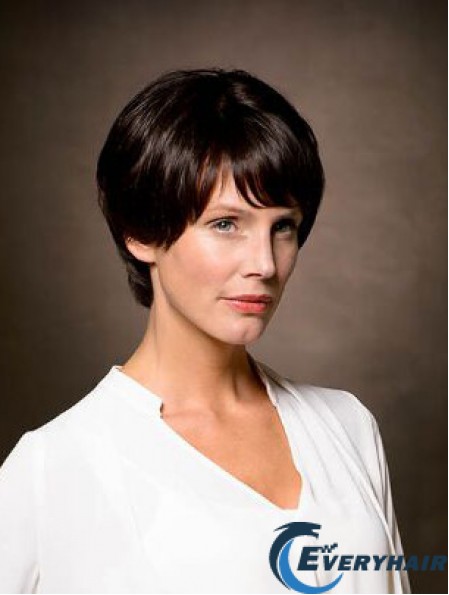 100% Hand-tied Remy Human Hair 8 inch Short Straight Brown Layered Wigs For Women With Cancer