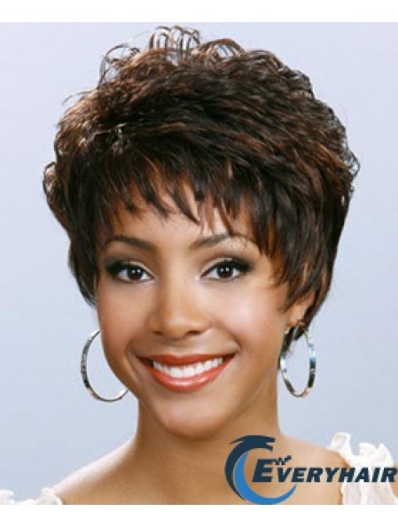 Short Brown Wavy Boycuts Cheap African American Wigs