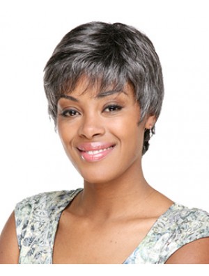 Durable Synthetic Modern Short Wavy Grey Wigs