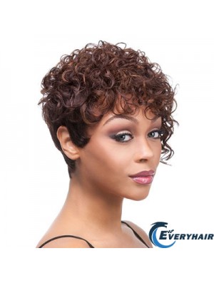 Short Auburn Curly Layered Trendy African American Wigs