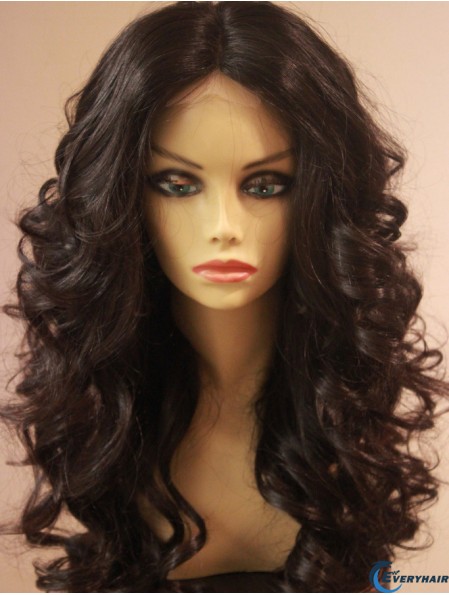 18 inch Long Brown Wavy Human Hair Lace African American Wigs