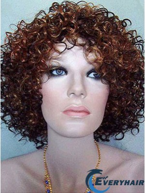 Kinky Layered Chin Length High Quality Auburn Synthetic Wigs