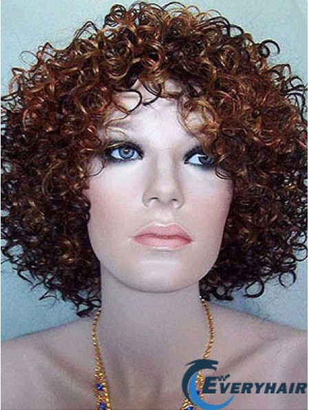 Kinky Layered Chin Length High Quality Auburn Synthetic Wigs