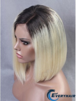 Chin Length Straight Without Bangs Full Lace 12 inch New Black Women Wigs