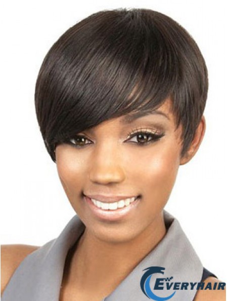 Cropped Brown Straight Boycuts Suitable African American Wigs