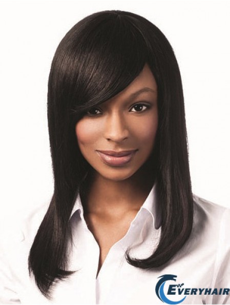 Long Black Yaki With Bangs Hairstyles African American Wigs