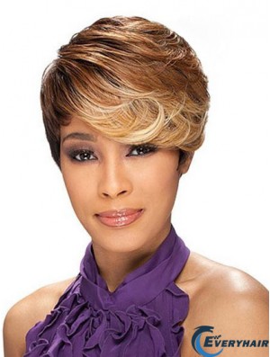 Cropped Brown Layered Capless Wavy Synthetic African Hairstyles