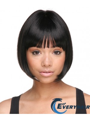 Chin Length Black Straight Bobs Designed African American Wigs