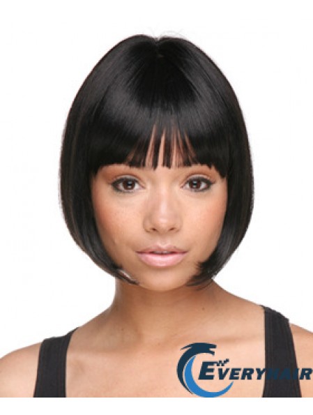 Chin Length Black Straight Bobs Designed African American Wigs
