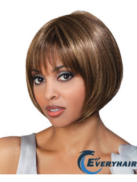 Chin Length Brown Straight Bobs Top African American Wigs