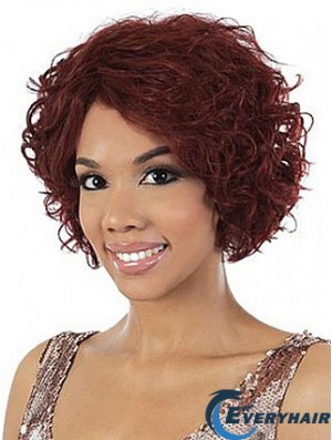 Chin Length Red Wavy Without Bangs Stylish African American Wigs
