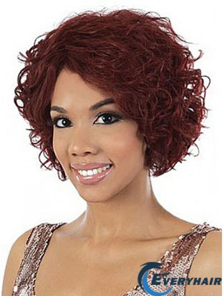 Chin Length Red Wavy Without Bangs Stylish African American Wigs