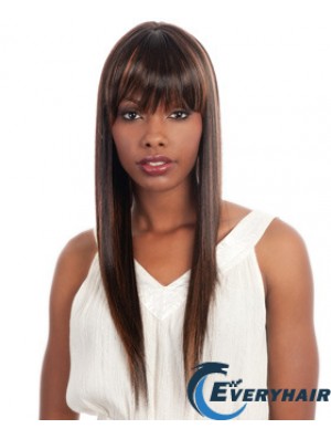 Long Brown Straight With Bangs Ideal African American Wigs