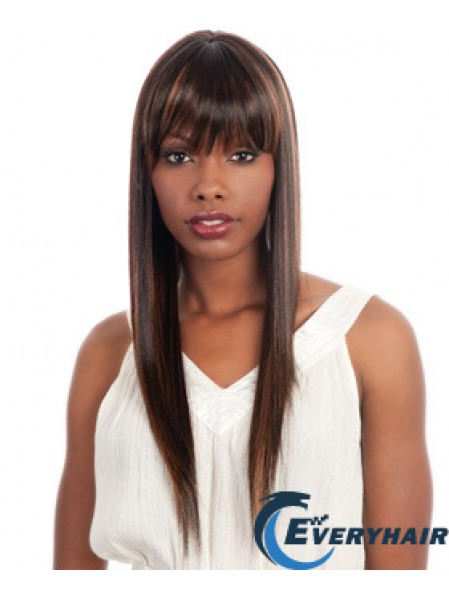 Long Brown Straight With Bangs Ideal African American Wigs