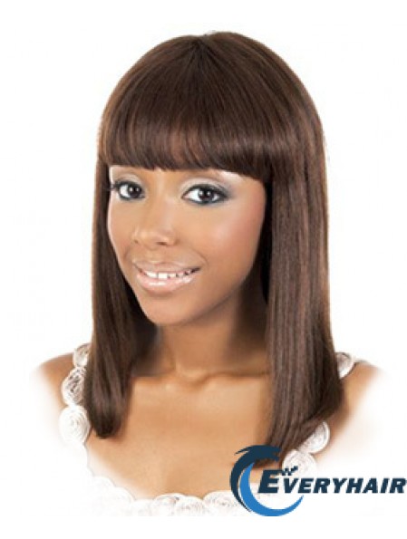 Shoulder Length Brown Straight With Bangs Amazing African American Wigs