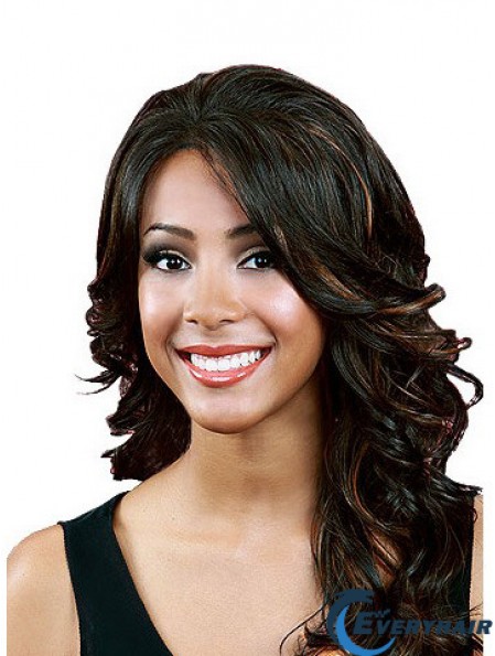 Wavy With Bangs Long Black Durable Lace Front Wigs