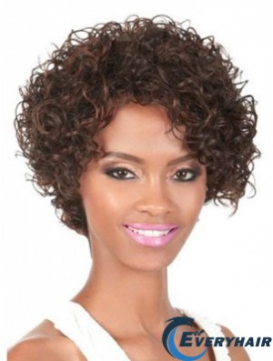 Chin Length Brown Curly With Bangs Natural African American Wigs