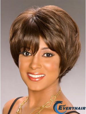Bobs Capless Short Wavy Brown Synthetic African American Wigs UK