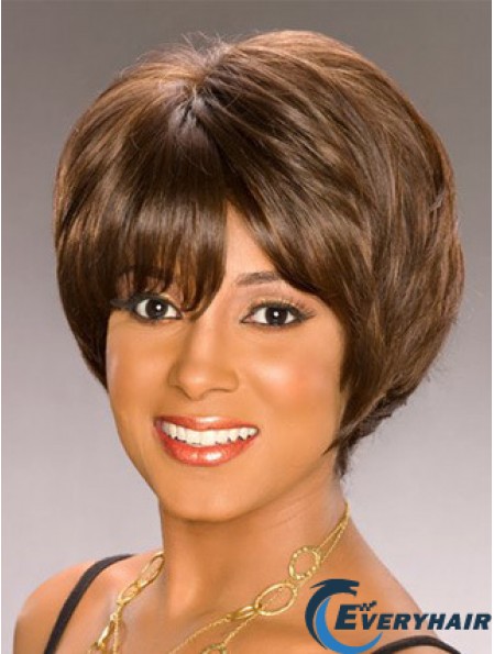 Bobs Capless Short Wavy Brown Synthetic African American Wigs UK